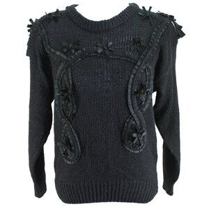 Vintage Anytime Glitz Sweater Womens Sz M Black Embellished Long Sleeve Pullover